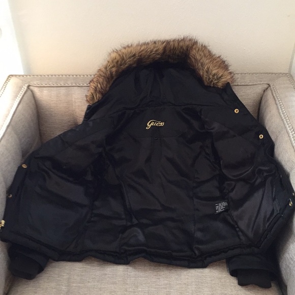Guess Fur Hooded Jacket black with Gold Accents - Picture 7 of 12